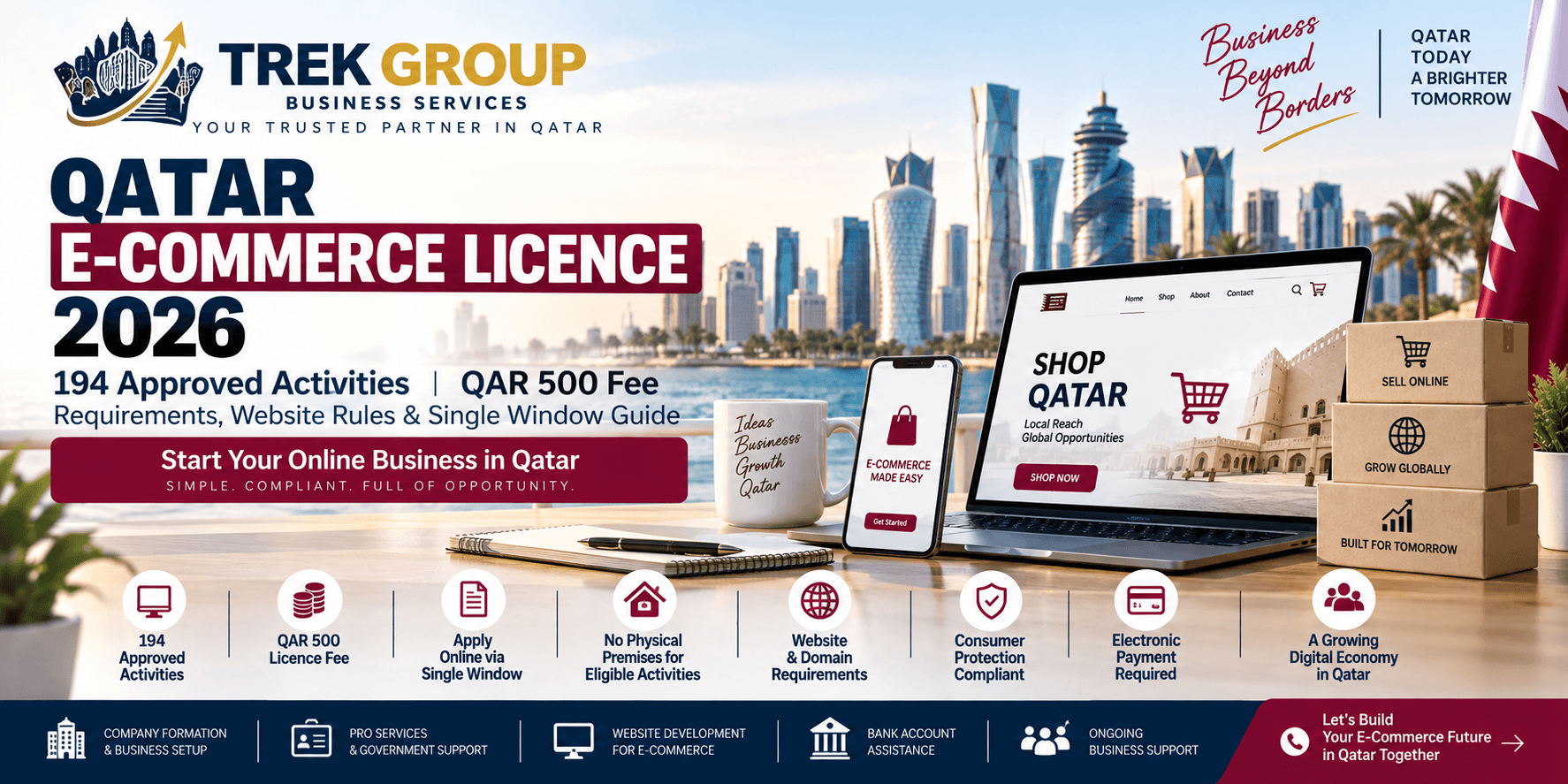 Qatar E-Commerce Licence 2026 – 194 Approved Activities, QAR 500 Fee, Requirements & Single Window Guide